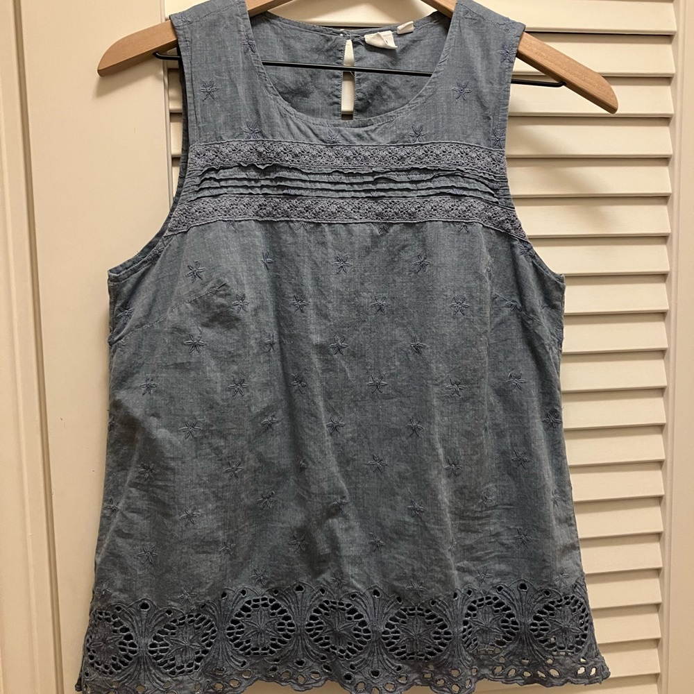 Gap cotton embroidered indigo blouse shirt small